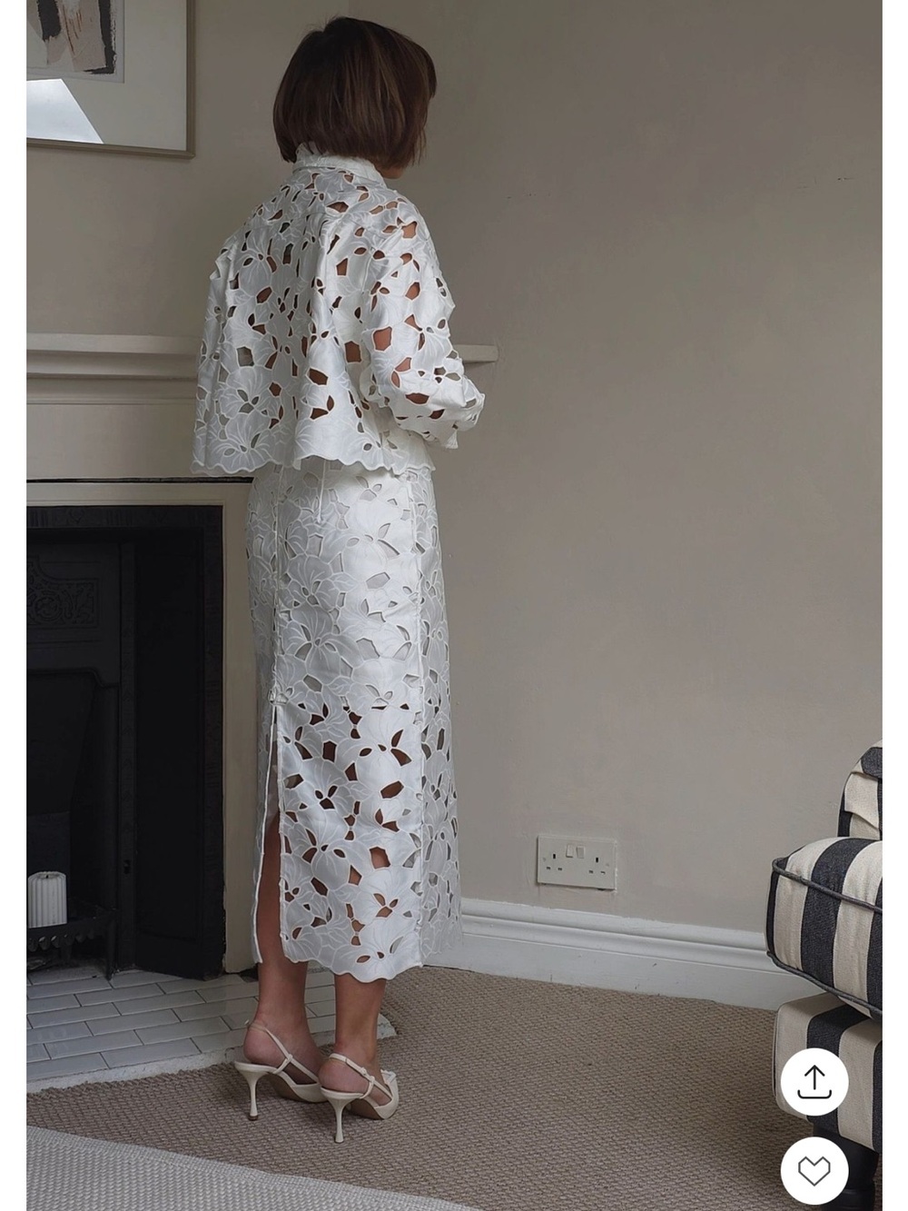 Women's White BRODERIE ANGLAISE SATIN SHIRT and Skirt - Elegant Feminine Design - Picture 10 of 10